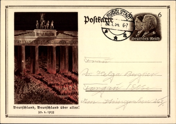 Ganzsachen Ak Berlin, Deutschland über alles, Aufmarsch 30. Januar 1933, Brandenburger Tor