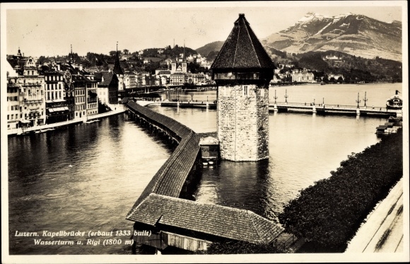 PC Lucerne City Switzerland, Chapel Bridge, Water Tower, Rigi
