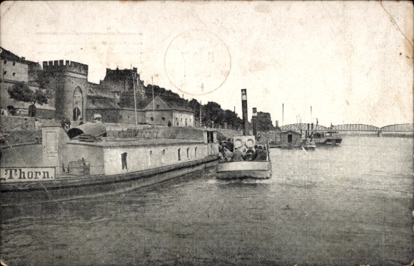 Postcard Toruń Thorn West Prussia, Vistula bank, ferry