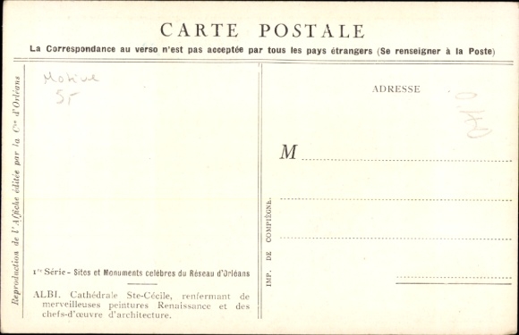 Artist Postcard Duval, C., Albi Tarn, The Cathedral and the Pont Vieux, Orleans Railway