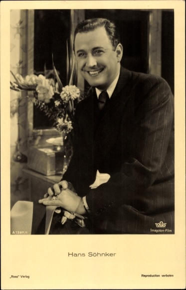 Postcard actor Hans Söhnker, Ross Verlag A 1387 1, Tobis Film