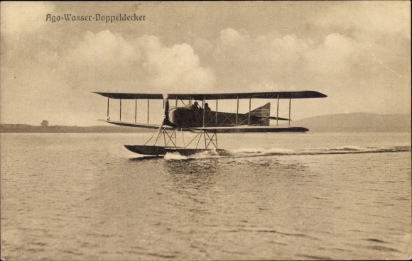 Postcard Ago water biplane, seaplane