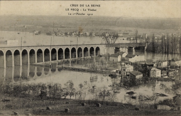 CPA Le Pecq Yvelines, Crue de la Seine 1910, The Viaduc