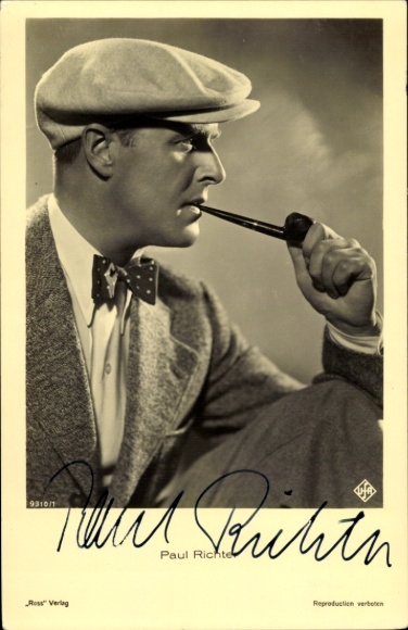 Ak Schauspieler Paul Richter, Portrait, Pfeife rauchend, Ross Verlag 9310/1, Autogramm