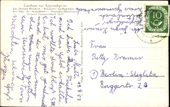 Postcard Gummersbach in the Oberbergischer Kreis, Aggertalsperre, Gasthaus Bleichert, function rooms