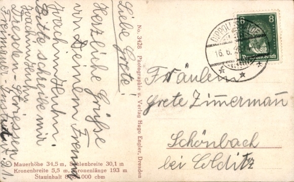 Postcard Paulsdorf Dippoldiswalde in the Eastern Ore Mountains, Gasthof Seeblick, Malter Dam, boat on the Wa