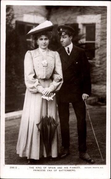 Ak König Alfons XIII. von Spanien, Victoria Eugénie von Battenberg, Königin von Spanien, Portrait