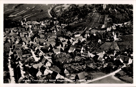 Postcard Cleebronn in Württemberg, aerial photograph, Magenheim Castle