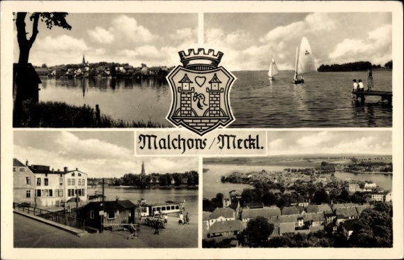 Wappen Ak Malchow in Mecklenburg, Ortsansichten, Segelboote