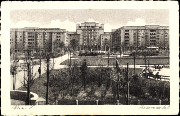 Ak Wien 5 Margareten, Blick zum Reumannhof, Parkanlagen