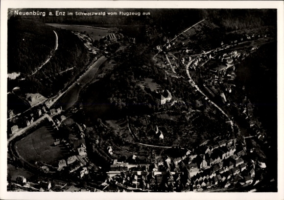 Postcard Neuenbürg an der Enz Black Forest, aerial view of Neuenbürg, Black Forest, village view