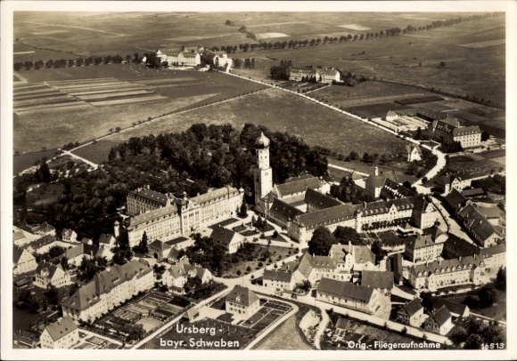 Postcard Ursberg in Swabia, aerial photograph