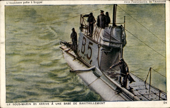 Ak Britisches U Boot, B 5, Seeleute an Deck