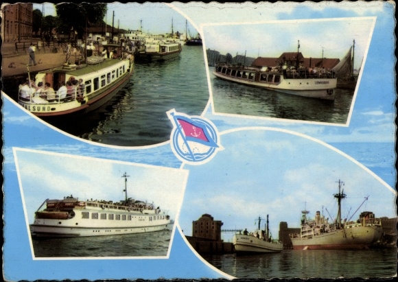 Ansichtkaart Witte Vloot, VEB Passagiersscheepvaart Stralsund, schepen