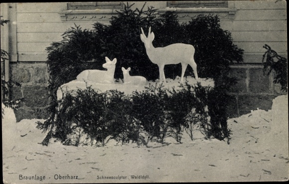 Postcard Braunlage in the Oberharz, snow sculpture Waldidyll