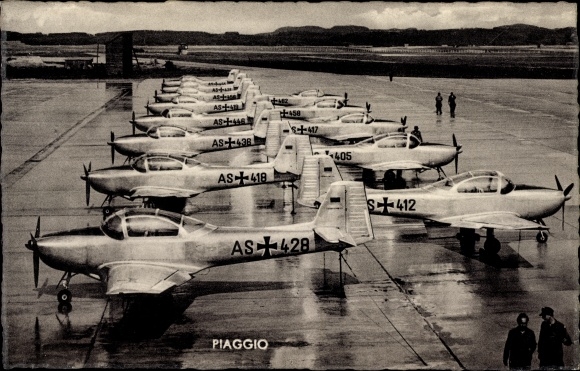 Postcard Deutsche Bundeswehr, fighter planes on the airfield, Piaggio, AS 428, 412, 418, 405, 436