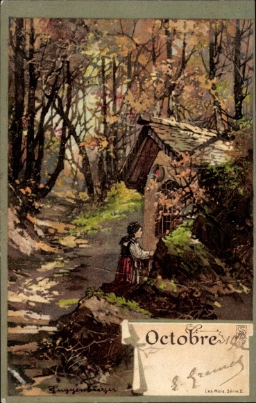 Artist Chromo-Litho Guggenberger, Thomas, Allegory, October, Autumn Landscape