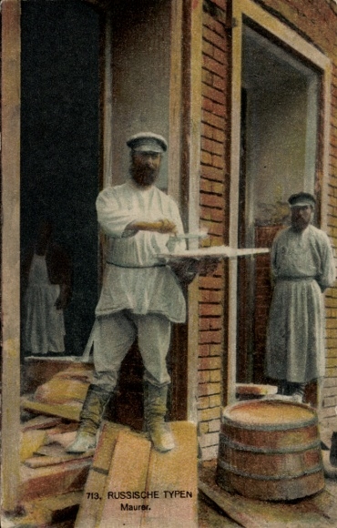 Postcard Russian Types, Bricklayer, Construction Site, House