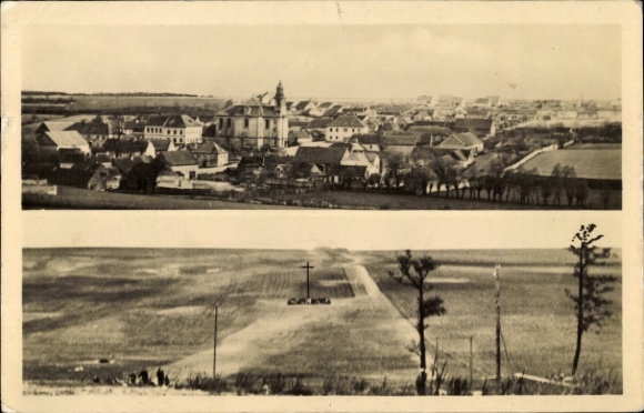 Postcard Lidice Liditz Central Bohemia, panorama, fields