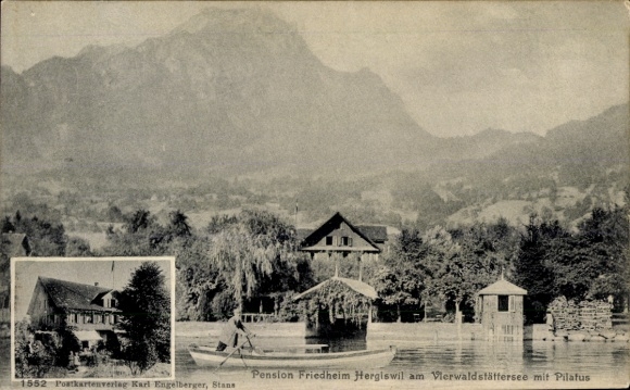 KP Hergiswil Kt Nidwalden, Pension Friedheim, Jezioro Czterech Kantonów, Pilatus, nmotiv