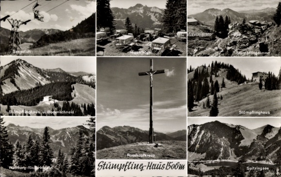 Postcard Spitzingsee Schliersee in Upper Bavaria, Stümpfling-Haus, Rosskopfkreuz, chairlift, Risserkogel