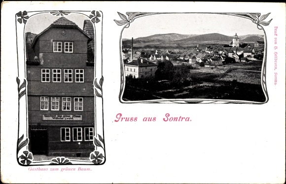 Postcard Sontra in the Werra Meißner district, Gasthaus zum Grünen Baum by Wilhelm Ewald, general view