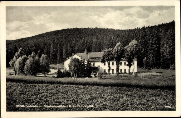 Ak Grünbach im Vogtland, FDGB Ferienheim Druckersmühle