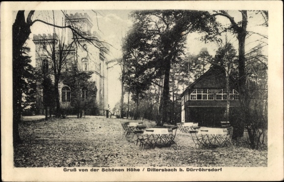 Postcard Dürrröhrsdorf Dittersbach in the Eastern Ore Mountains, Cafe Schönehöhe, terrace