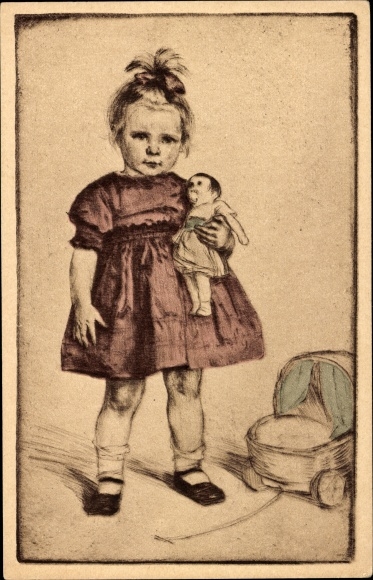 Kunstenaarskaart Peters, H., meisje met pop, Lotte