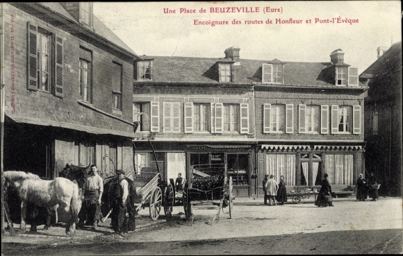 Postcard Beuzeville Eure, Une Place, corner of the roads of Honfleur and Pont l&#39;Eveque
