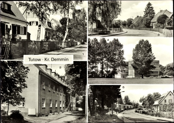 Postcard Tutow district of Demmin in Western Pomerania, Parkstrasse, nursing home house, new school, on Anger