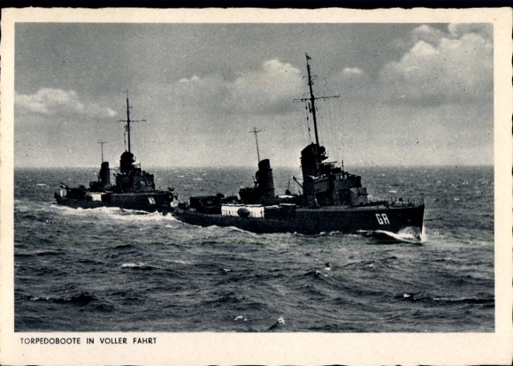 Postcard German warships, torpedo boats at full speed, GR, MÖ, Kriegsmarine