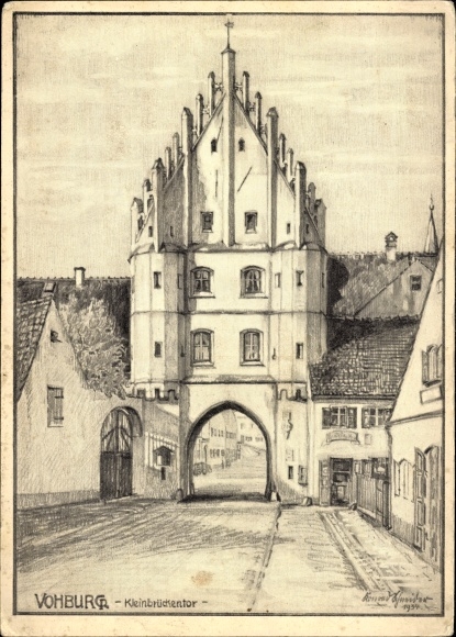 Artist Postcard Schneider, K., Vohburg an der Donau Upper Bavaria, Kleinbrückentor