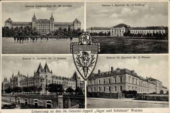 Ak Wurzen in Sachsen, 34. General-Appell Jäger und Schützen, Kasernen Wurzen, Dresden, Freiberg
