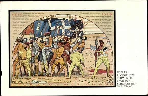 Kunstenaarskaart Hodler, Terugtrekking van de Zwitsers, Slag bij Marignano 1515