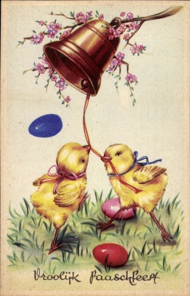 Ak Glückwunsch Ostern, Küken, Glocke, Ostereier