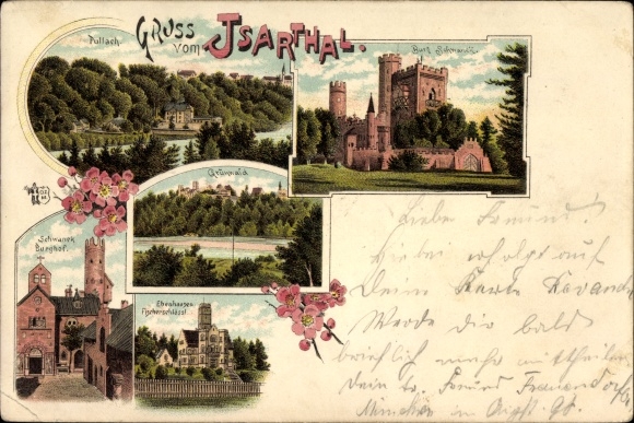 Chromo-Litho Pullach in the Isar valley, Schwanek Castle, Grünwald, Ebenhausen Fischerschlössl, Schwanek Castle courtyard