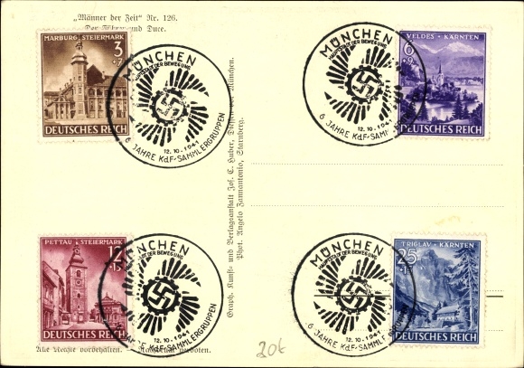 Postcard Führer and Reich Chancellor Adolf Hitler, Benito Mussolini, state meeting, men of the time 126