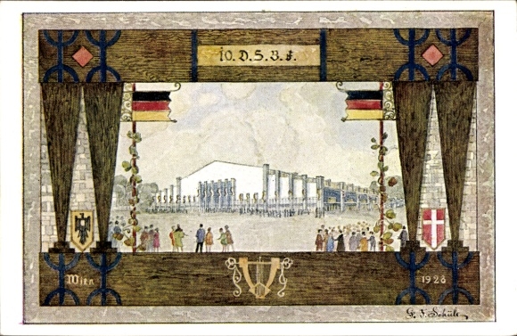 Artist Postcard Vienna, 10th German Singers' Festival 1928, Sängerhalle