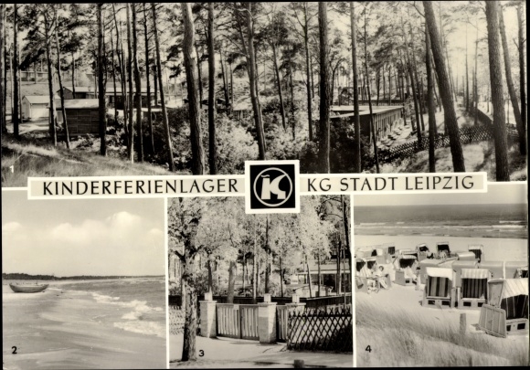Postcard Trassenheide on Usedom, children&#39;s holiday camp KG city of Leipzig, beach