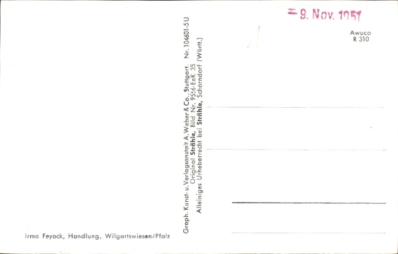 Postcard Wilgartswiesen in the Palatinate, aerial photograph