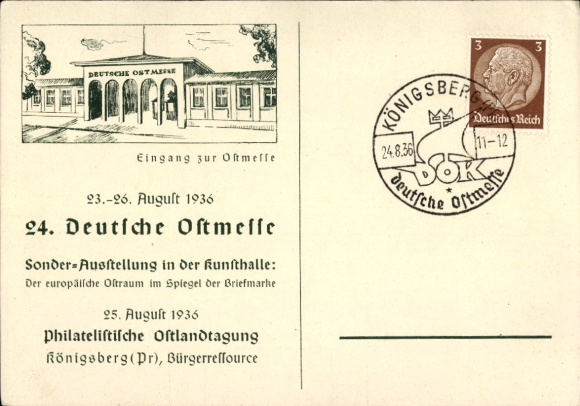 Ak Kaliningrad Königsberg Ostpreußen, 24. Deutsche Ostmesse 1936, Philatelistische Ostlandtagung