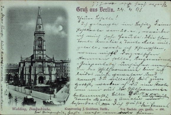 Mondschein Ak Berlin Wedding, Dankeskirche