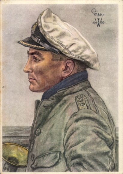 Artist Postcard Willrich, Wolfgang, Lieutenant Commander Günther Prien, Knight's Cross recipient, VDA 1940