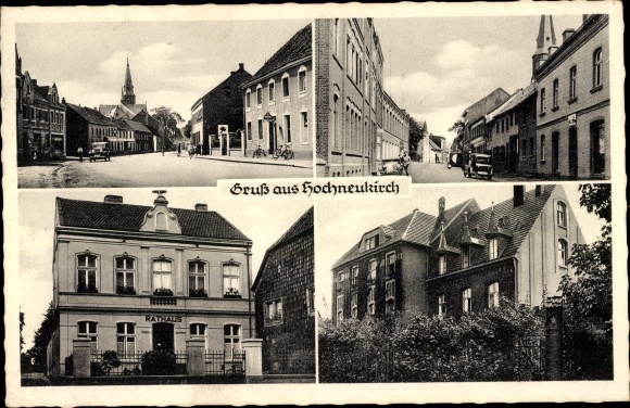 Postcard Hochneukirch Jüchen North Rhine-Westphalia, town hall, street section
