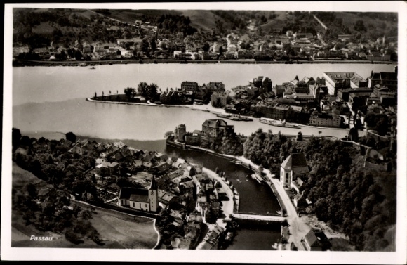 Postcard Passau in Lower Bavaria, aerial photograph