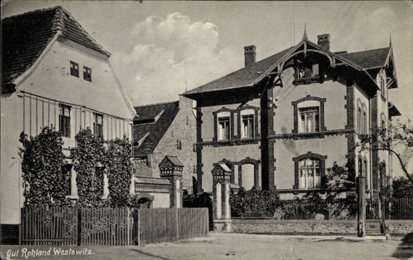 Postcard Westewitz Großweitzschen in Saxony, Gut Rohland, residential house, two buildings, courtyard entrance, architect