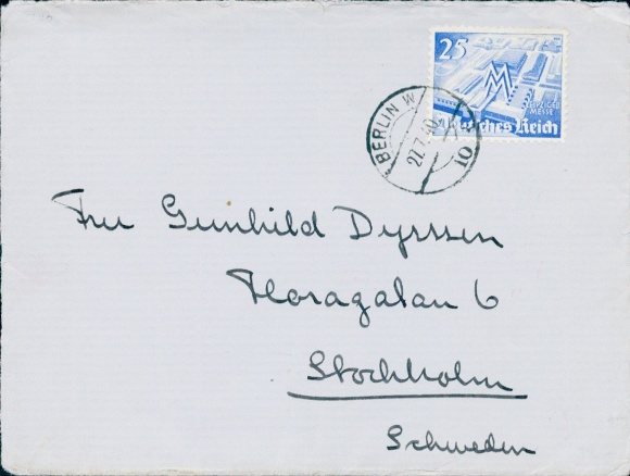 Michel 742 on foreign letter 27.07.1940 from Romanian Embassy Berlin to Stockholm