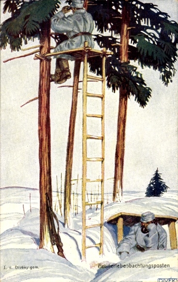 Artist Postcard Diveky, J. v., Austro-Hungarian Army, Artillery Observation Post