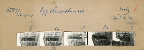 Kontaktabzug Fotos Berlin Kreuzberg, Oppelner Straße, Kriegszerstörung, 5 Fotos ca. 4x2 cm